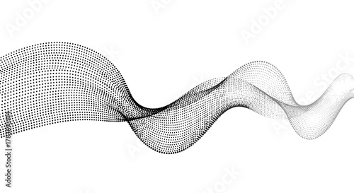 Abstract flowing wave pattern composed of black dots with a smooth gradient, creating a dynamic halftone effect. This elegant, isolated vector graphic on a white background represents smooth curves