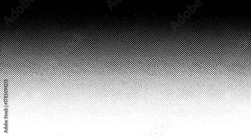 Abstract black and white dotted gradient background with a noise texture, creating a vivid wave-like pattern, perfect for graphic design overlays and grunge banners, offering a monochrome gradation