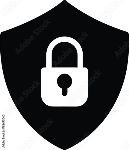shield shape with white padlock silhouette vector illustration on white background