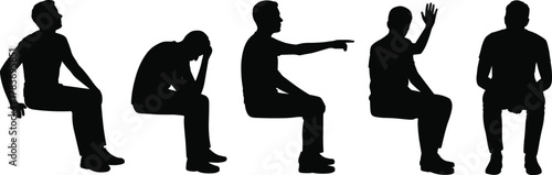 Silhouette, seated figure, body language, emotional posture, gesture, communication, black shape, sitting pose, expressive, human form, nonverbal, signal, relaxed, thoughtful, waving, pointing