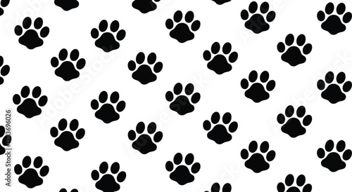 Black paw print pattern vector animal tracks seamless background pet footprint graphic dog cat walking motif