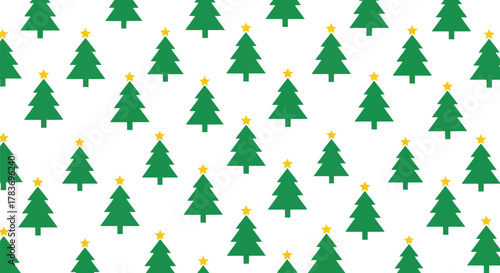 Seamless pattern green christmas trees with yellow stars festive holiday background winter celebration wallpaper