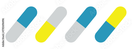 Open and Closed Medical Capsules with Spilling Particles – Digital Pixelated Tablet and Capsule Silhouette Illustration