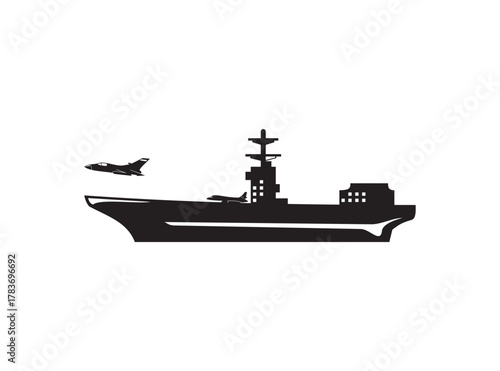aircraft carrier icon in blaxk and white