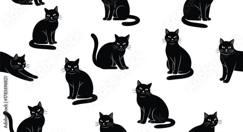 Black cat pattern illustration spooky feline vector halloween pet graphic witch familiar art mysterious animal design
