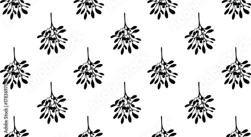 Hand drawn mistletoe pattern festive holiday background winter botanical illustration seamless vector