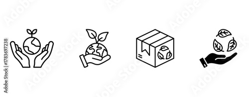 Eco-Friendly Global Delivery Icon Set – Sustainable Logistics and Green Shipping Concept