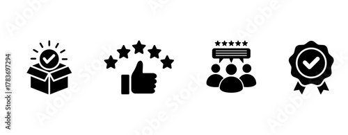 Customer Satisfaction and Feedback Review Icon Set – Ratings, Reviews, and Quality Concept