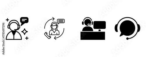 Customer Service and Call Center Icon Set – Technical Support and Helpline Assistance Concept