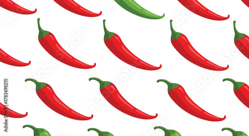 Spicy seamless chili pepper pattern: scattered red and green hot food cooking background.