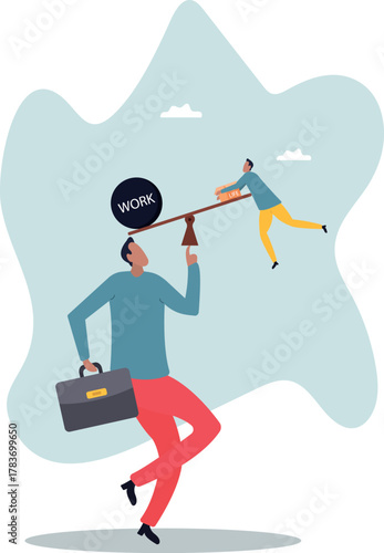 Overworked, exhaustion or burnout, unhealthy work life balance problem, too many work causing fatigue, anxiety or stress .about a man and his life.