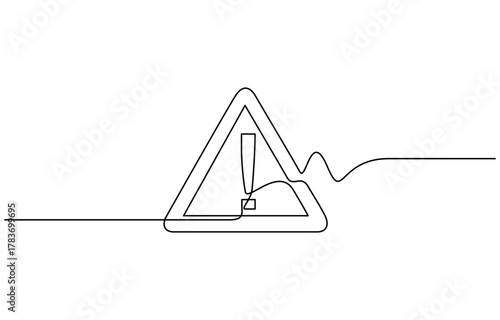 Continuous one line drawing of Warning Danger Symbol vector illustration. Isolated on transparent background