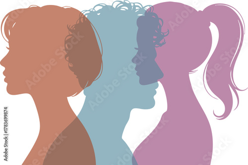 People group of different ethnicity and culture. Human profile silhouette.