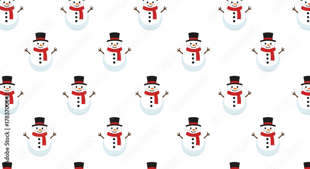 Fototapeta premium Cute snowman pattern vector winter holiday christmas background festive seasonal design