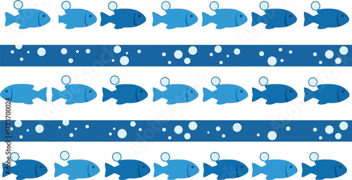 Blue fish pattern underwater scene marine life ocean seamless vector