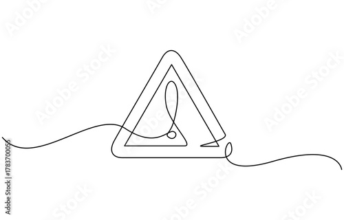 Continuous one line drawing of Warning Danger Symbol vector illustration. Isolated on transparent background