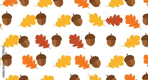 Autumn acorn oak leaf pattern fall harvest seamless texture seasonal nature background
