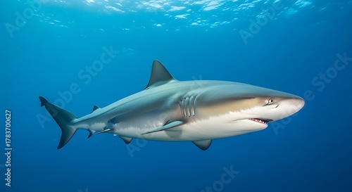 Majestic Shark Gliding Through the Deep Blue Ocean Waters.