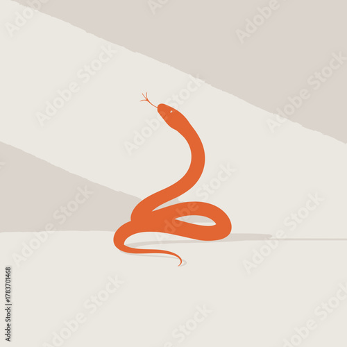 This illustration features a vibrant orange snake curving elegantly against a light neutral background, symbolizing nature, energy, and allure in a minimalist style.