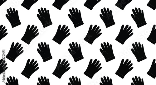 Black glove pattern illustration hand protection safety gear medical industrial clean seamless vector graphic