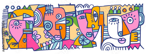 Abstract doodle cubism human face portrait illustration vector. Composed of geometric, shapes and bold lines.