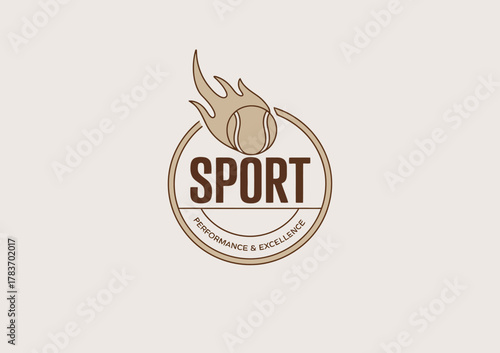 An engaging sports logo design showcasing a stylized ball with flames, symbolizing performance and excellence, ideal for sports brands and team identities.