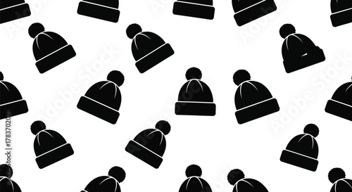 Black knit beanie pattern winter hat seamless background cozy headwear graphic cold weather accessory