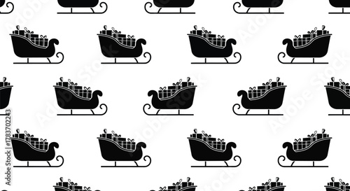 Christmas sleigh gift pattern santa claus sled vector holiday season seamless background winter delivery