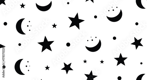 Whimsical hand drawn moon and star pattern cute celestial vector illustration