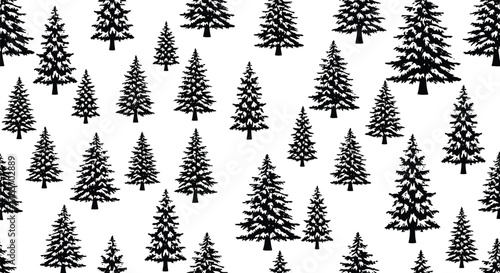 Seamless pattern black pine trees evergreen forest texture winter woodland background nature graphic
