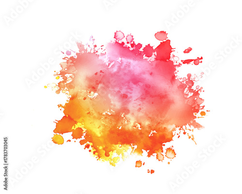 Abstract red and orange watercolor splash. Warm color ink blot isolated on white background. Vector yellow paint stain.
