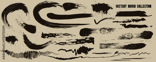 Dynamic Sketch Brush Set Collection. A Versatile Set of Expressive Ink Strokes and Textured Art Elements for Creative Design Projects