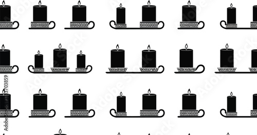Black burning candles on candlestick tray seamless pattern vector illustration vintage background graphic.