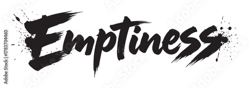 Bold black lettering of the word "emptiness" stylized with paint splatters, conveying a sense of drama and intensity.