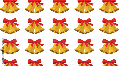 Golden christmas bells with red bows seamless pattern festive holiday background winter celebration