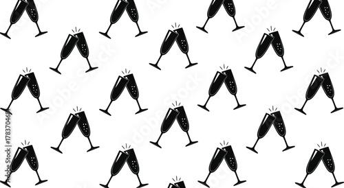 Champagne toast pattern celebration glasses festive drink clinking party background anniversary design