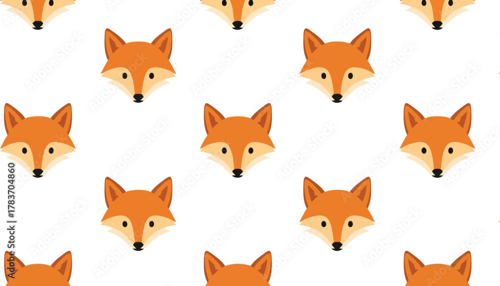 Naklejka premium Cute orange fox face seamless pattern background vector illustration graphic design textile print.