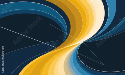 An abstract artwork featuring dynamic swirling shapes and lines in a blend of bold colors, conveying a sense of motion and fluidity in a contemporary artistic style.