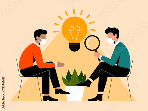 Two people engage in a thoughtful discussion, representing collaboration and inspiration, set against a warm background that enhances the idea of shared creativity and innovation.