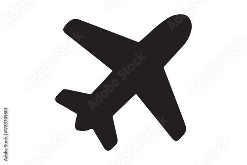 Airplane silhouette on white background depicting travel transportation and aviation