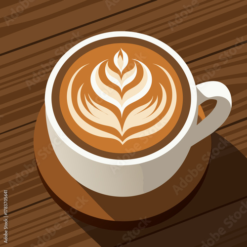 A delicious cup of coffee with latte art on a wooden table isolated on white background isolated on transparent background silhouette