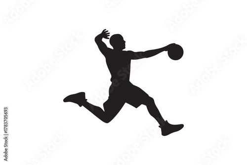 Basketball player jumping to dunk silhouette artwork
