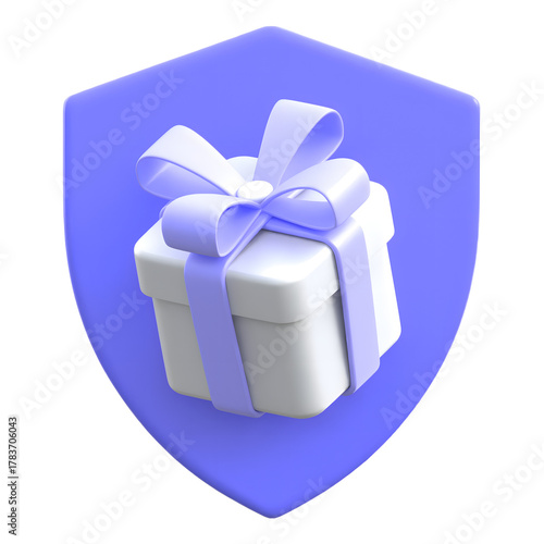 Marketing promotion concept present on protection shield flat 3D icon