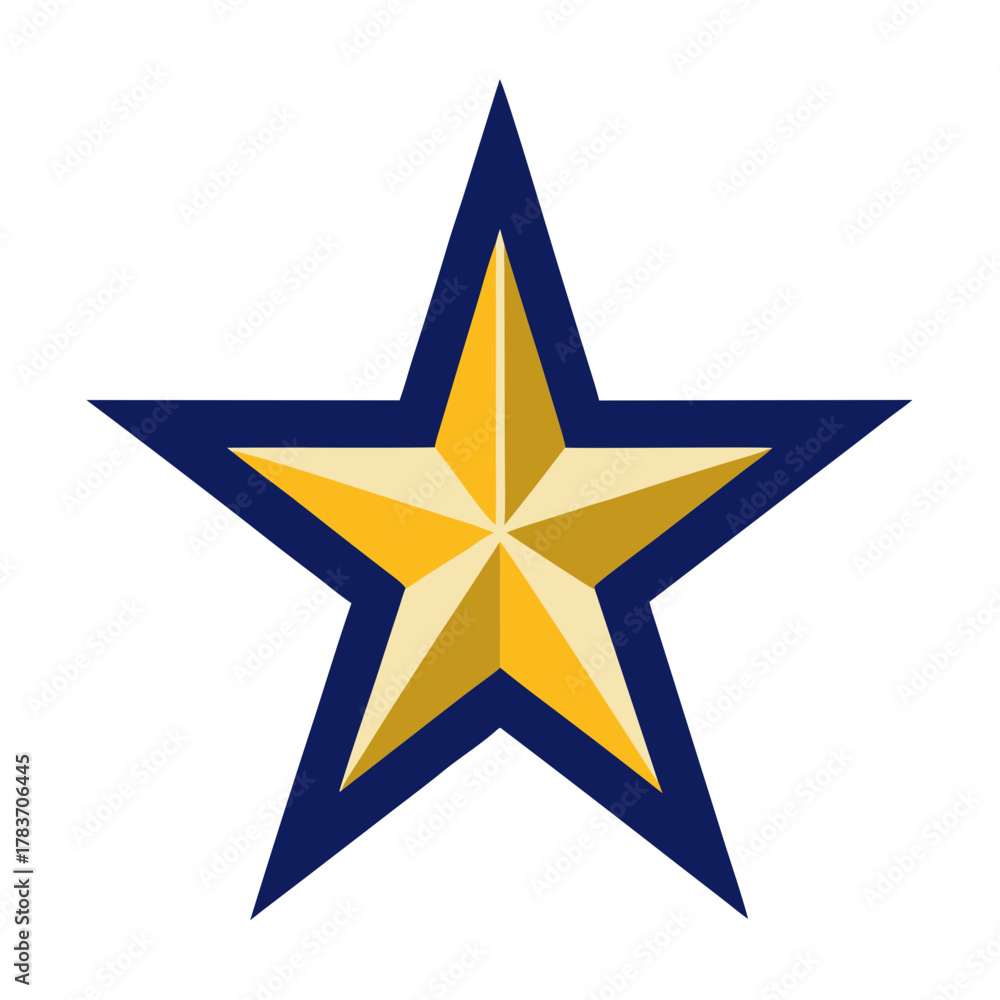 Fototapeta premium Shining golden five-point star with a bold blue outline vector