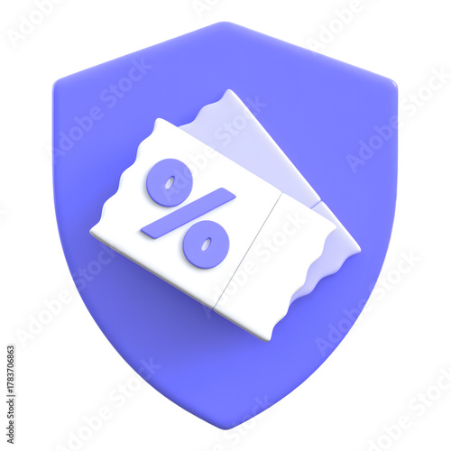 Discount representation offer coupon on shield flat 3D icon