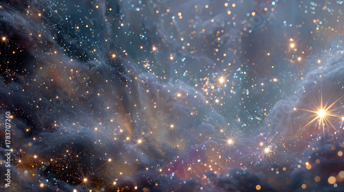 An abstract background with stars, sparkling and glowing in a dreamy, magical atmosphere.