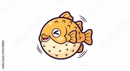 Cute cartoon pufferfish with a cheerful expression and spiky skin, smiling happily.