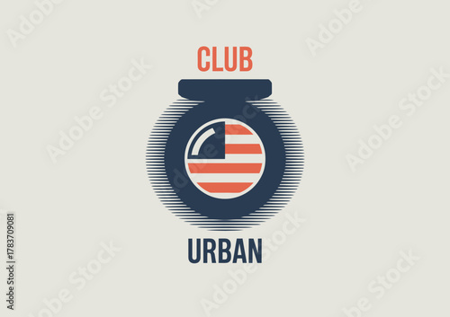 This modern logo design showcases an urban club vibe with stylized elements and a distinct color palette, emphasizing creativity and contemporary aesthetics.