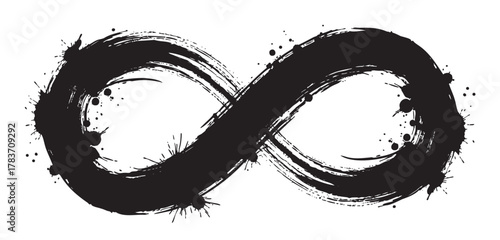 Brushstroke-style infinity symbol with splattered edges, depicting a sense of fluidity and continuity.