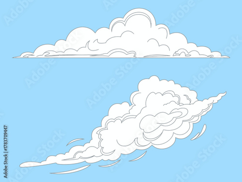 This illustration features two fluffy clouds against a bright blue sky, highlighting the beauty of natural formations and the serene quality of the sky on a pleasant day.